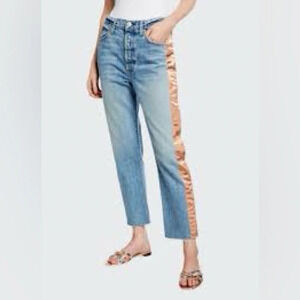 AMO Loverboy Ribbon Button Fly Cotton Cropped Jeans - Size 26
